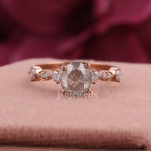 Natural Salt And Pepper Diamond With Oval Cut Ring