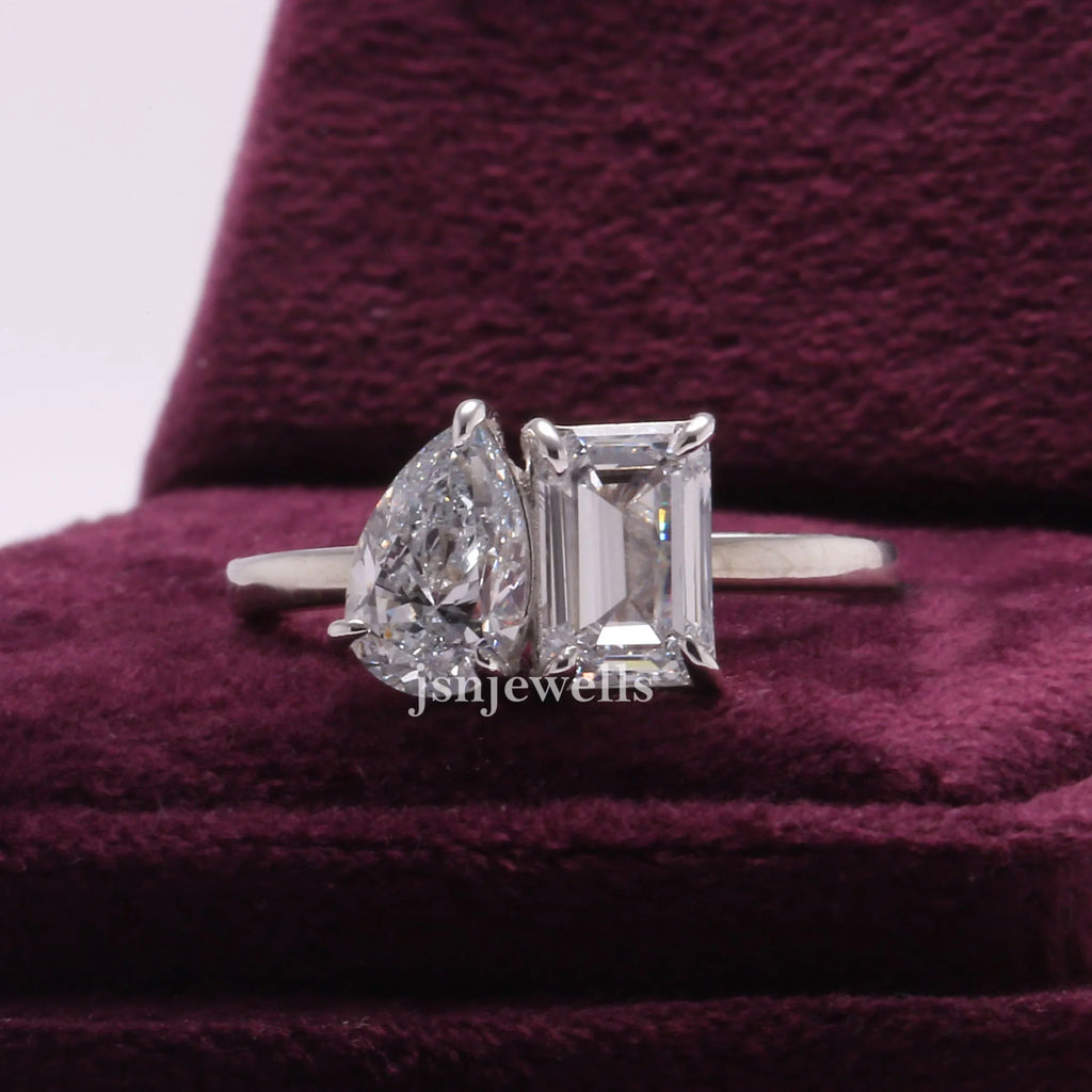 Pear & Emerald Cut Lab Made Diamond Toi Et Moi Gift Ring