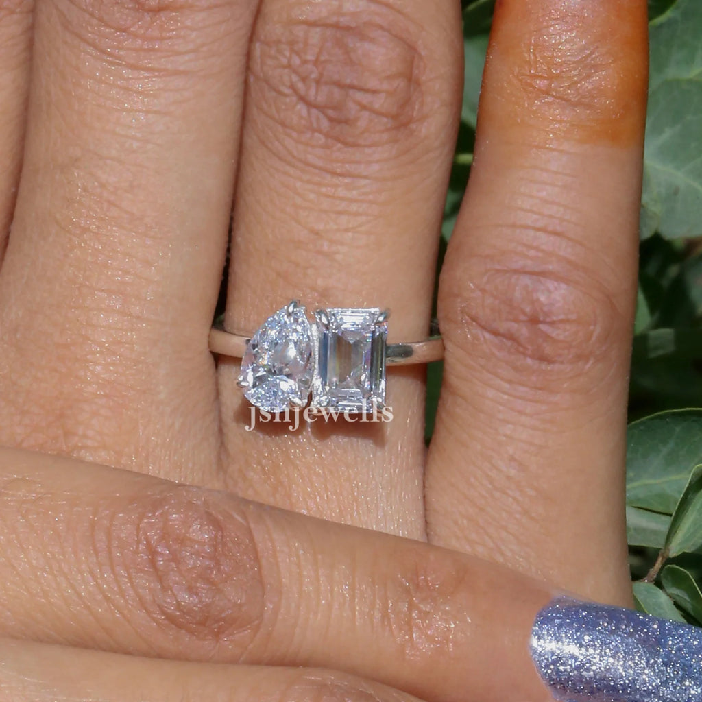 Pear & Emerald Cut Lab Made Diamond Toi Et Moi Gift Ring