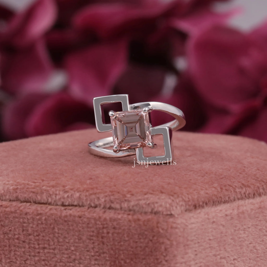 Pink Asscher Cut Lab Made Diamond Solitaire Unique Gift Ring