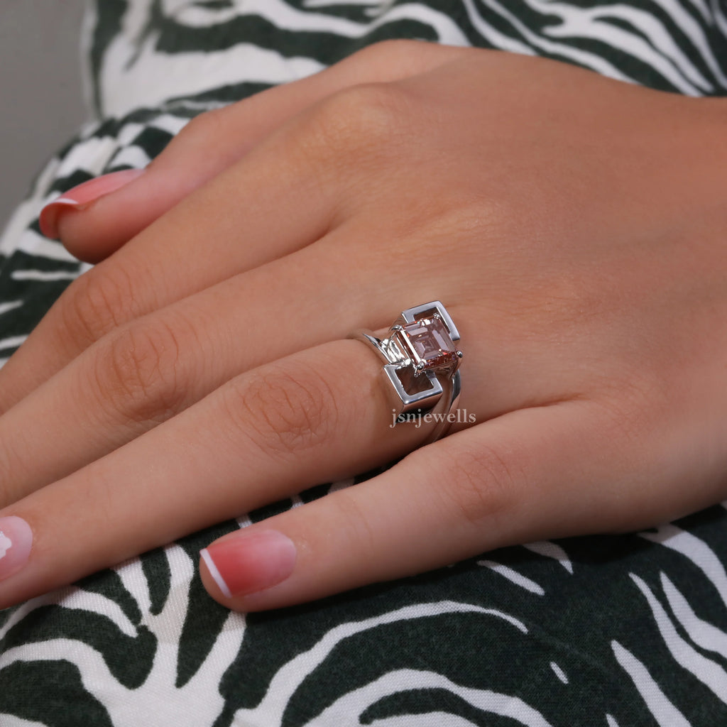 Pink Asscher Cut Lab Made Diamond Solitaire Unique Gift Ring