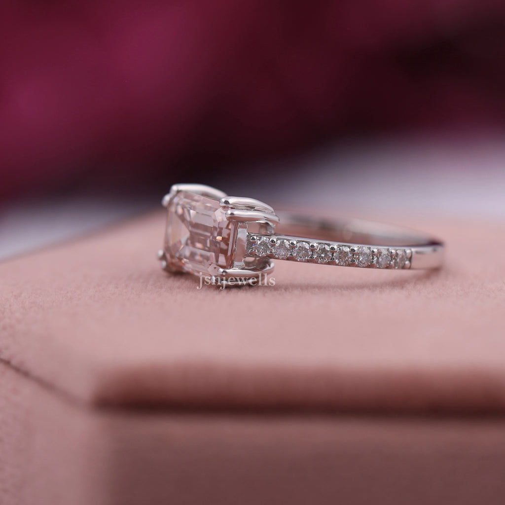 Pink Emerald Cut Lab Grown Diamond Engagement Ring