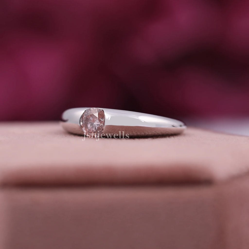 Pink Round Lab Grown Diamond Gypsy Wide Dome Band