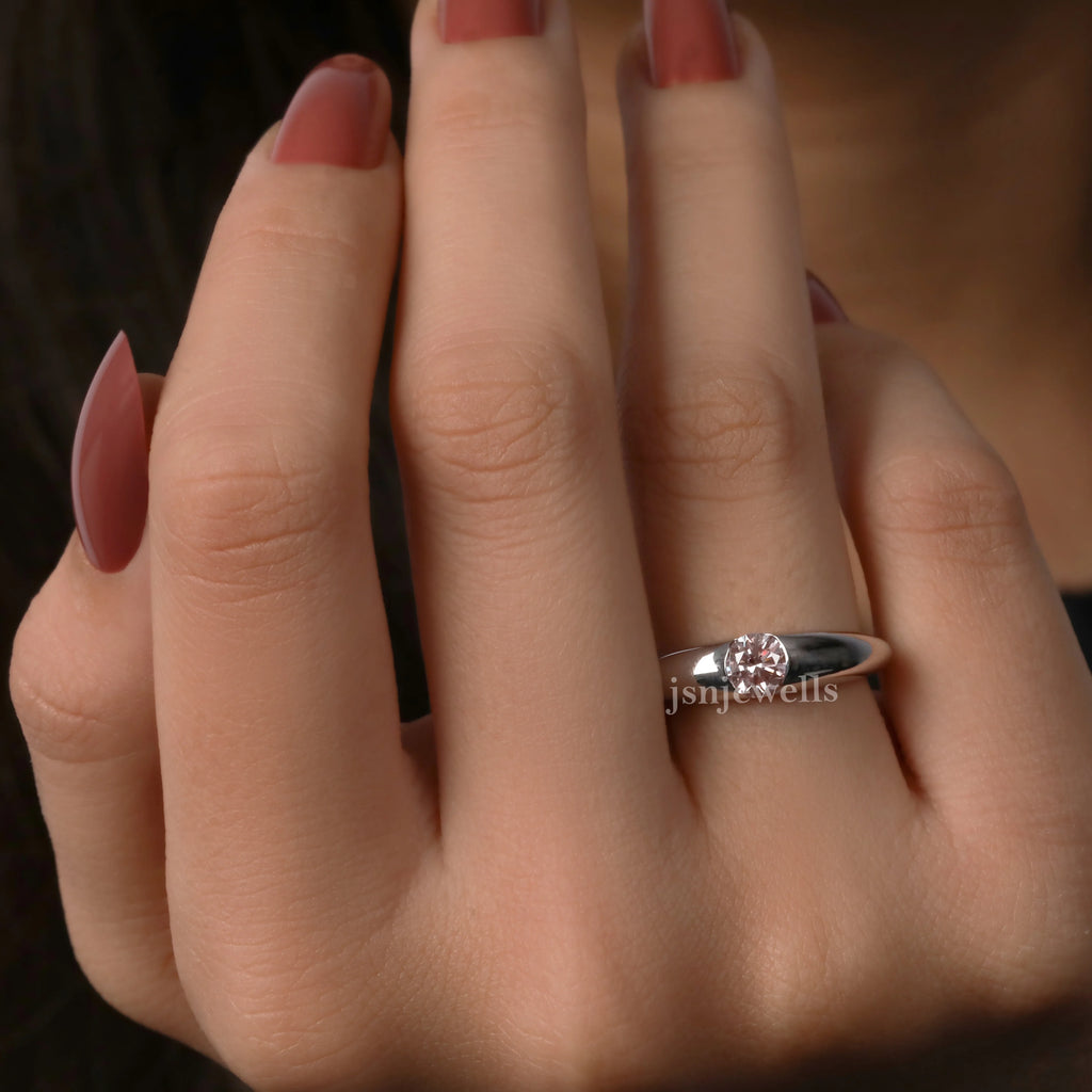 Pink Round Lab Grown Diamond Gypsy Wide Dome Band