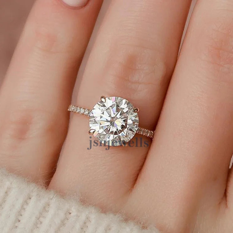 Round Cut Diamond Hidden Halo Pave Engagement Ring