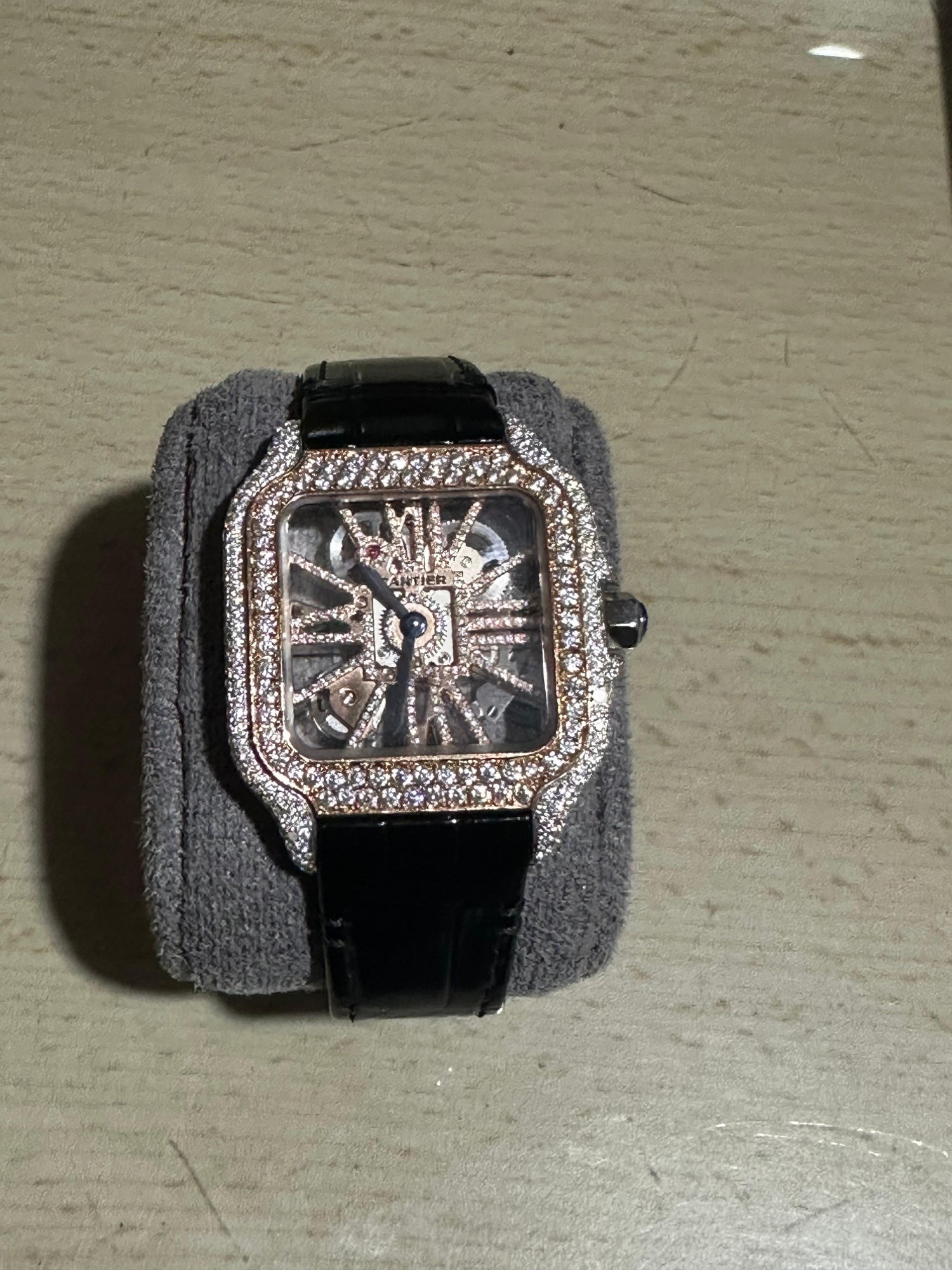 Customized Round Cut Moissanite Diamond Half Iced out Leather Stainless Steel Watch