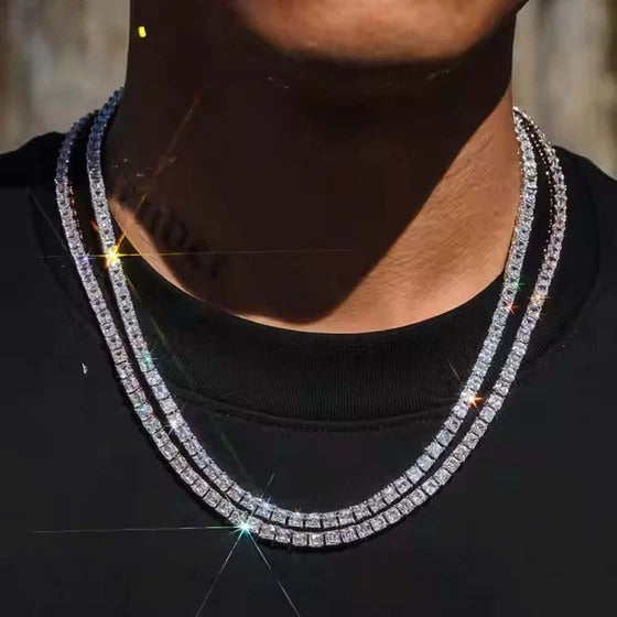 20 Inch Asscher Cut 30 Pointer Moissanite Diamond Tennis Chain 3 white gold 2 rose gold total 5 pieces chain 925 silver