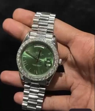 Custom Green Dial Diamond Watch Iced Out Bezel Stainless Steel Luxury Men’s Timepiece japan movement