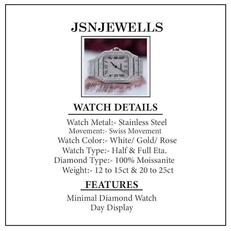 Two Tone VVS-Moissanite Iced Wrist Watch With Day-Date Display