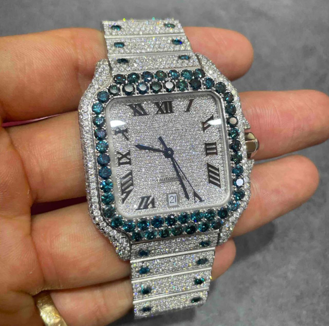 Customized Full Iced Out Moissanite Diamond Japan Movement Watch 350USD Remaining