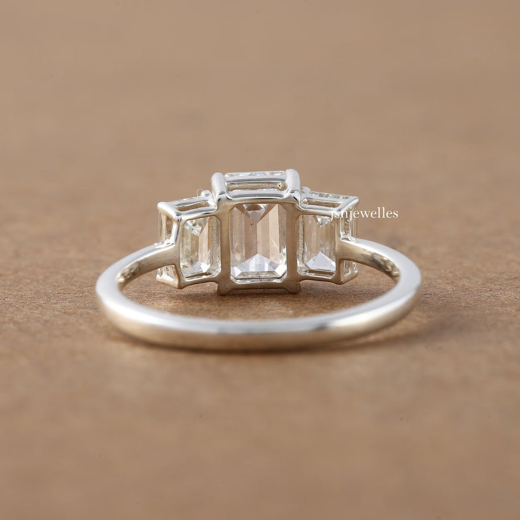 Emerald Cut 3 Stone Diamond Engagement Ring