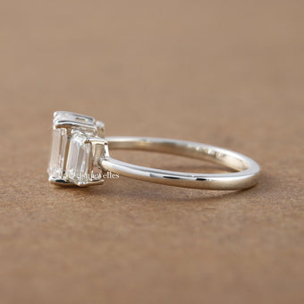 Emerald Cut 3 Stone Diamond Engagement Ring