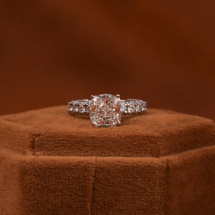 cushion cut Hidden halo engagement ring with wedding band