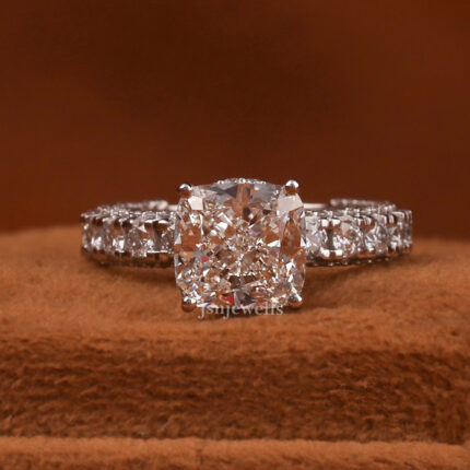 cushion cut Hidden halo engagement ring with wedding band