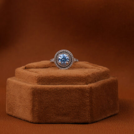 blue diamond halo ring