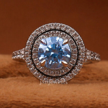 blue diamond halo ring