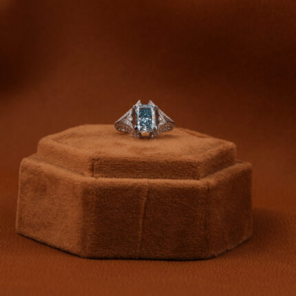 Blue radiant cut ring