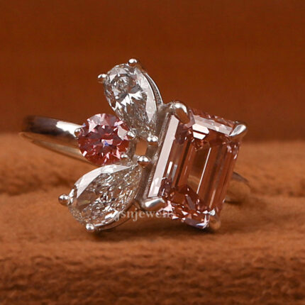 pink emerald cut diamond ring